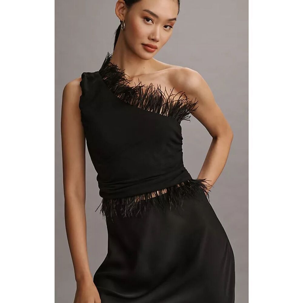Anthropologie Black One-Shoulder Tank Top